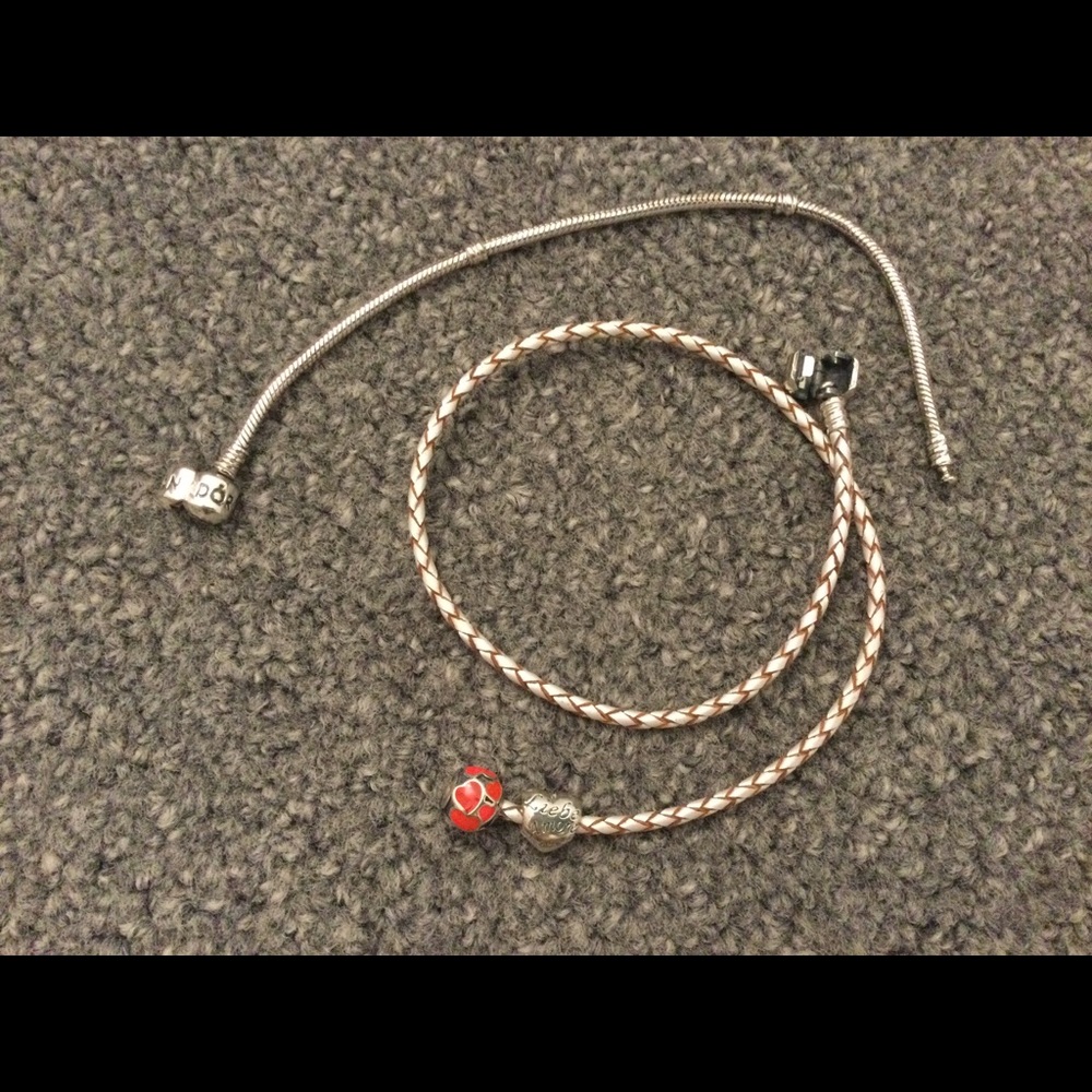 2 Pandora bracelets and 2 heart charms